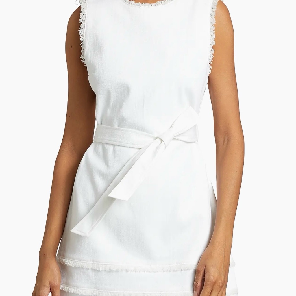 Cinq A Sept White Sleeveless Belted Shift Dress